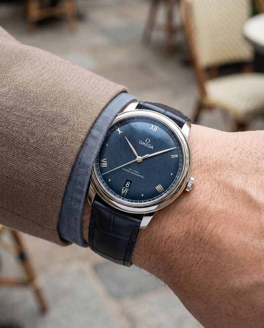 Sharp Tuxedo with Grey Lining__Croc Print Italian Leather Watch Strap in black colour for Luxury Dress Watches Lug width sizes : 18mm, 19mm, 20mm, 22mm