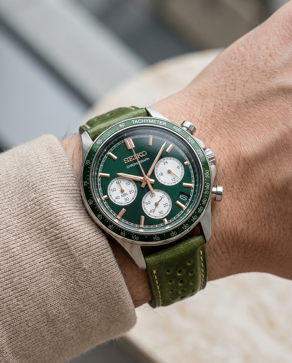 MONZA (Vintage Green)__Green leather watch strap_Racer Style_20mm / 22mm