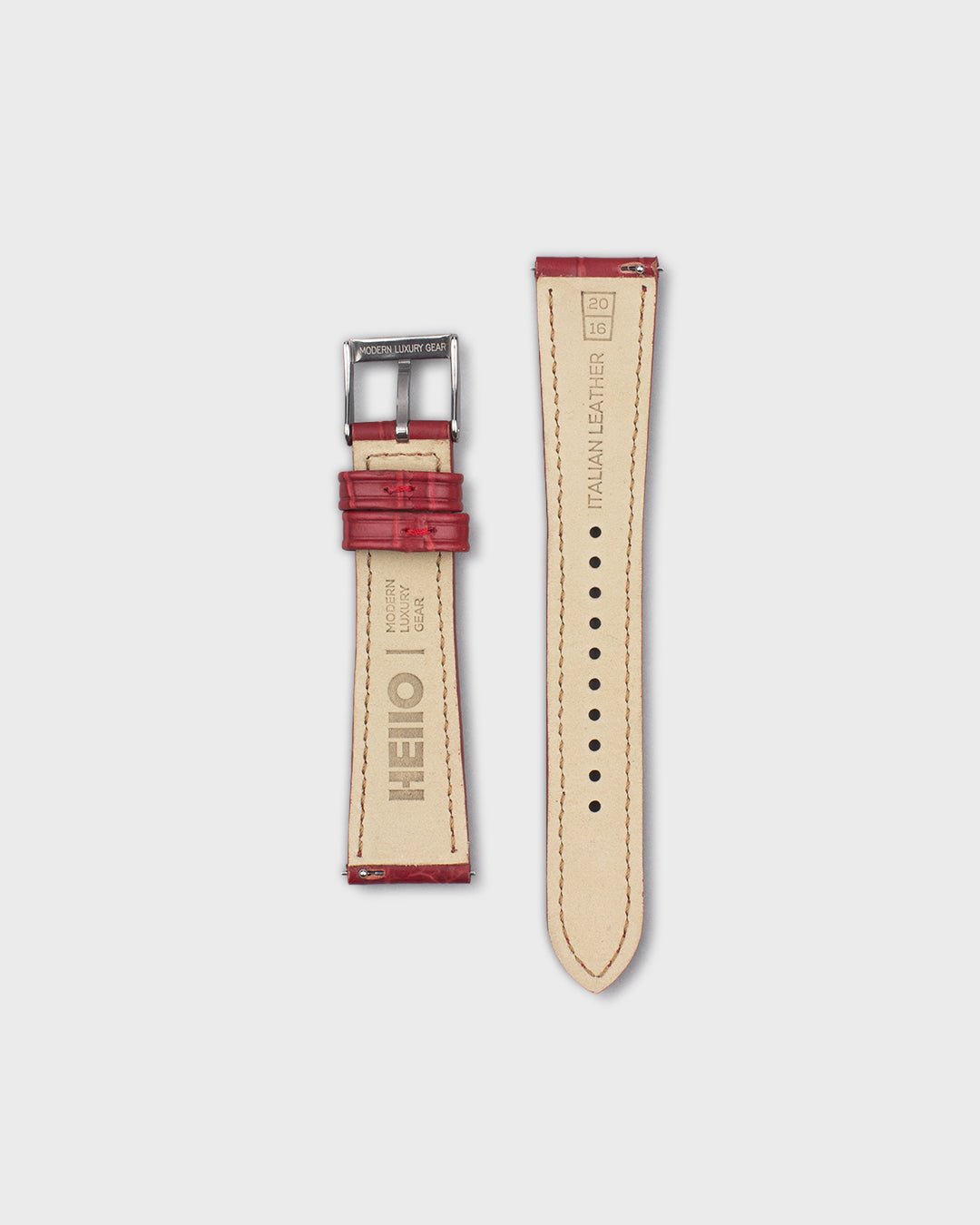 Burnt Rouge (Red)__Croc Print Italian Leather Watch Strap in Red colour for Luxury Dress Watches Lug width sizes : 18mm, 19mm, 20mm, 22mm