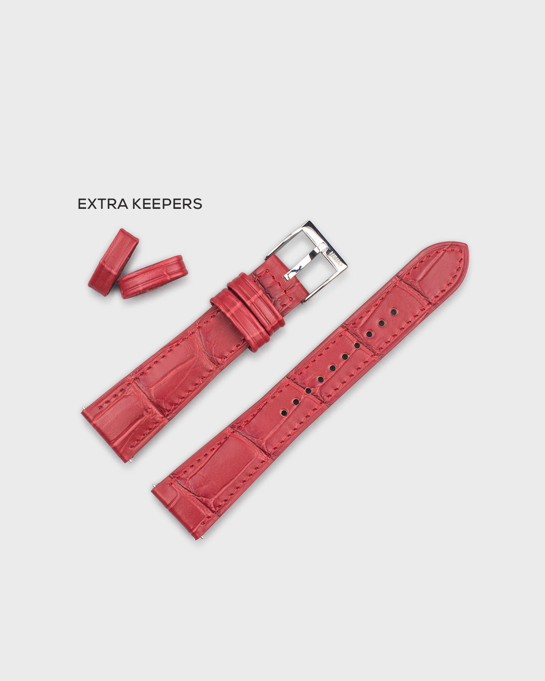 Burnt Rouge (Red)__Croc Print Italian Leather Watch Strap in Red colour for Luxury Dress Watches Lug width sizes : 18mm, 19mm, 20mm, 22mm