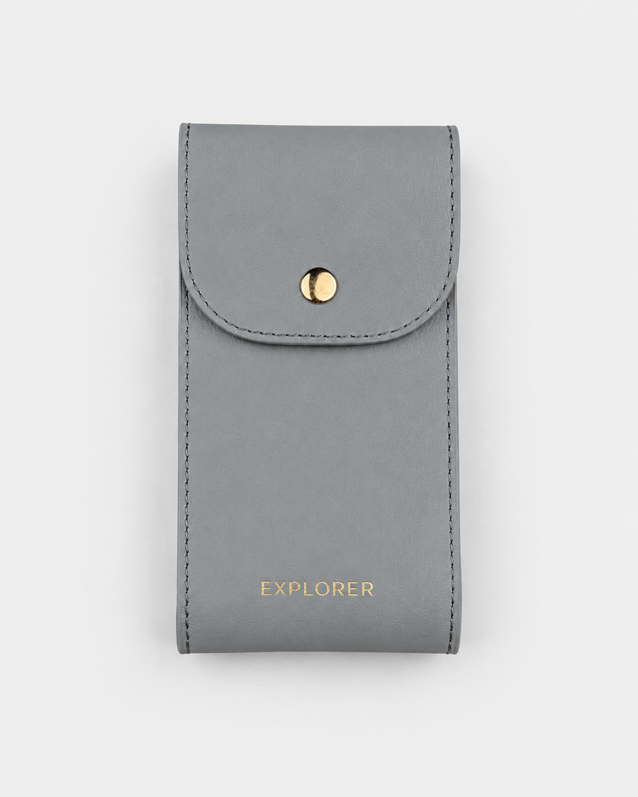 Titanium__Premium Leather Watch Carry Pouch for single watch in Grey