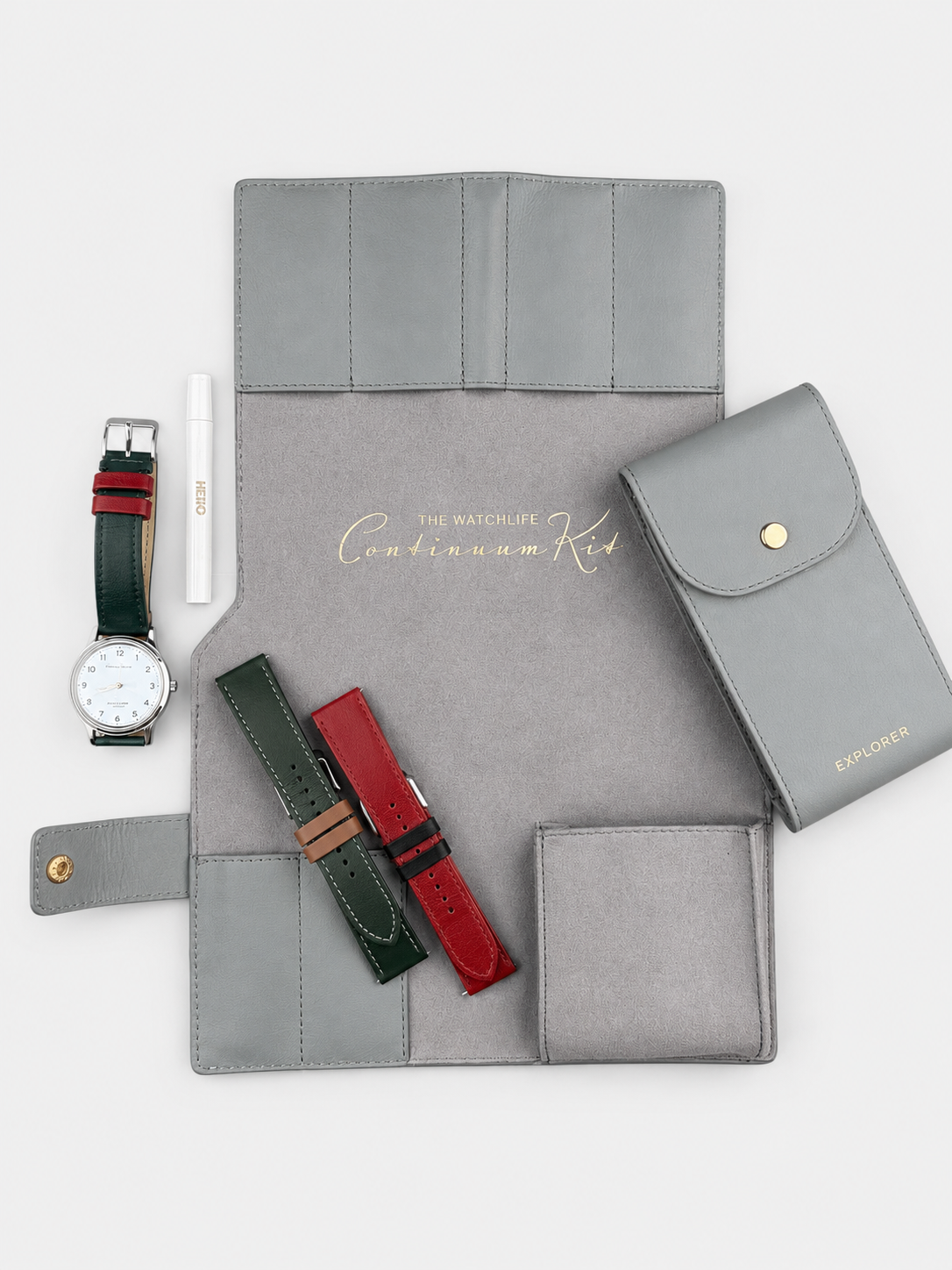6 STRAP FOLIO + WATCH POUCH__Compact Watch Strap folio with watch carry pouch in premium Napa leather made to carry watches & straps while travelling.