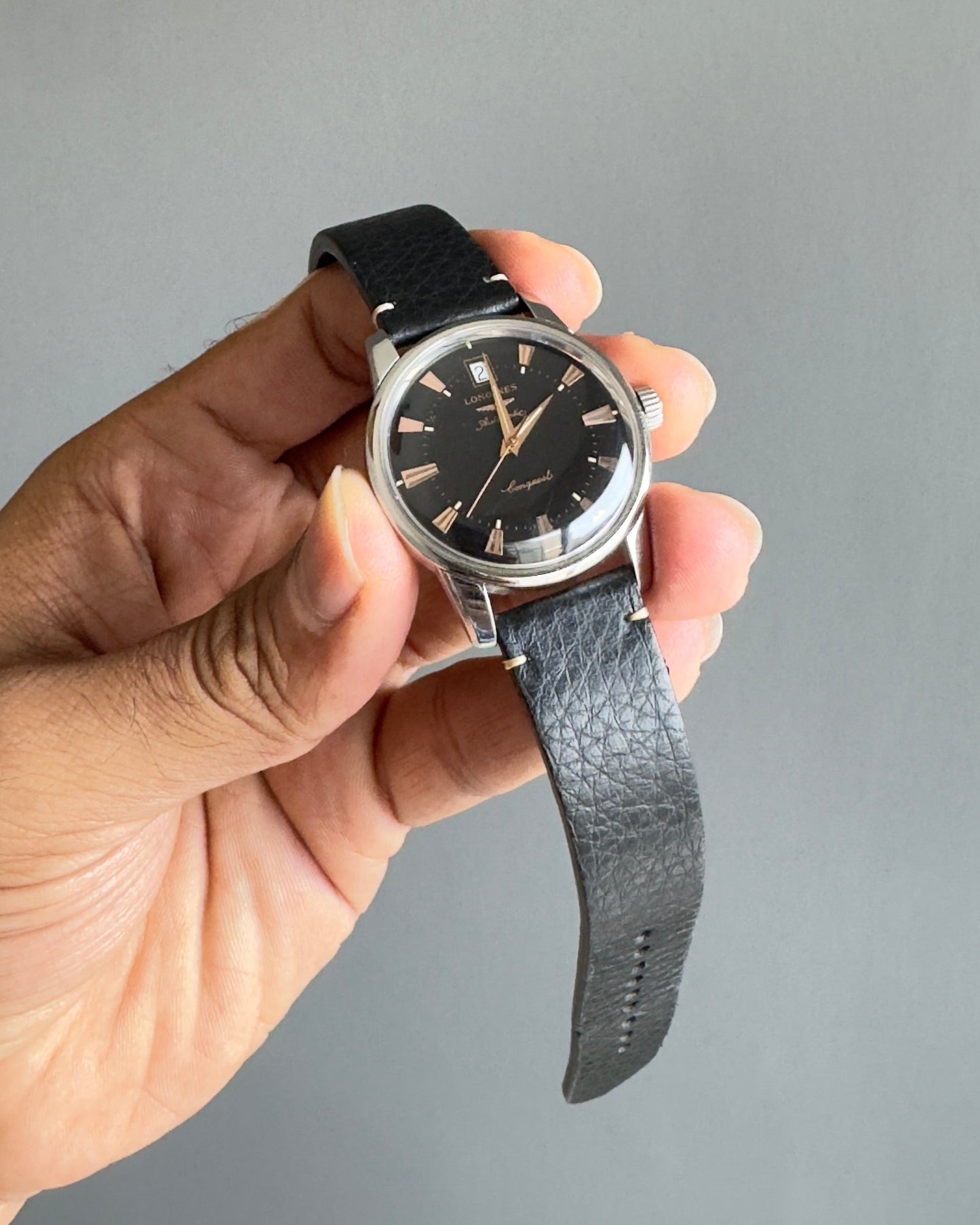 Pepper corn__Black Italian Leather watch strap 18mm, 20mm, 22mm