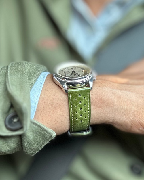 MONZA (Vintage Green)__Green leather watch strap_Racer Style_20mm / 22mm