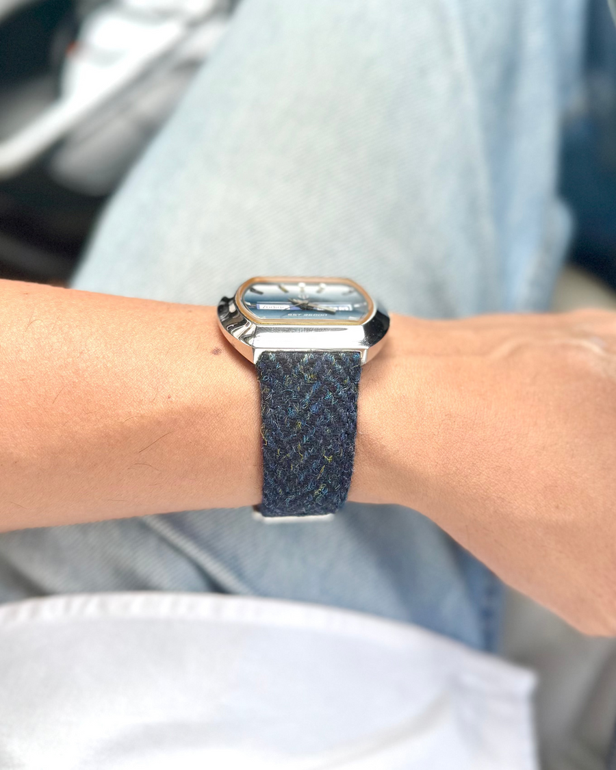 Admiral__BLUE colored Fabric Watch Strap in Tweed for universal watches, sizes : 22mm, 20mm, 18mm, 19mm, 24mm