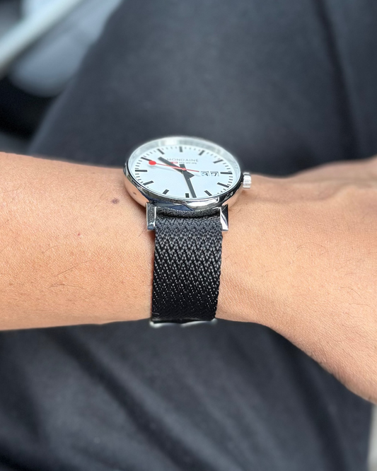 Blacktip Shark__ Premium Black colored Sharktooth pattern nylon NATO Watch strap in sizes 20mm, 22mm