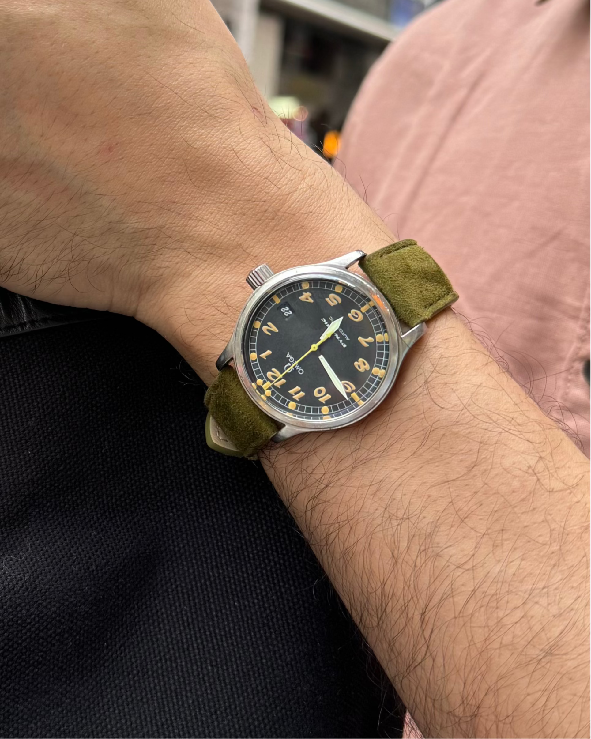 Olive Moss__ green 21mm strap for watches in Goat Suede Leather