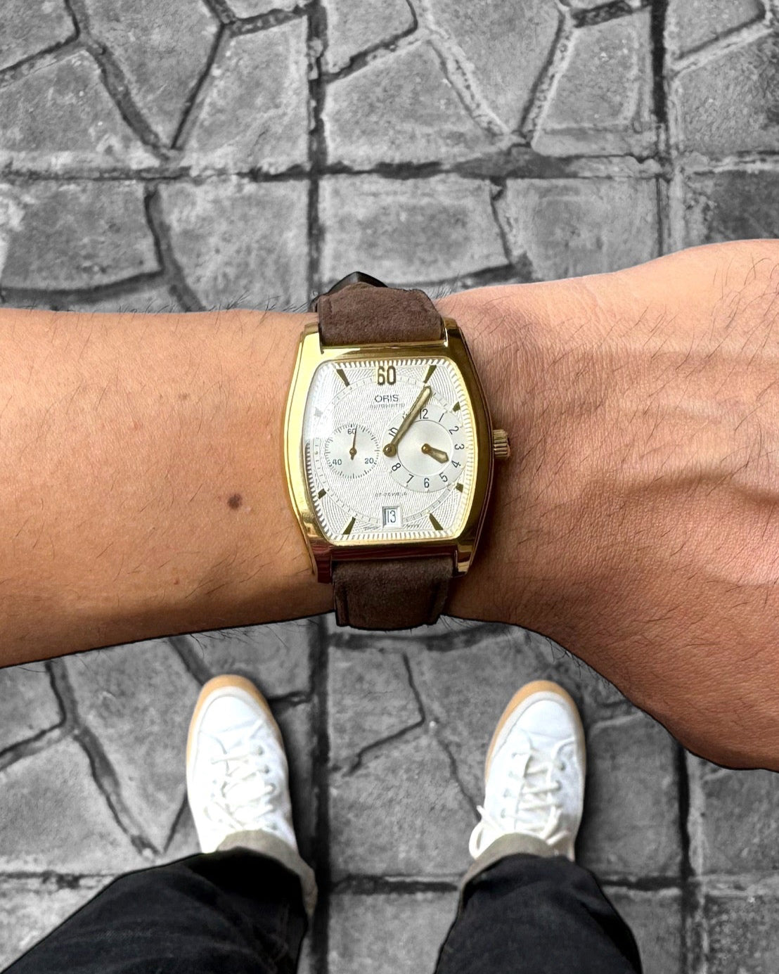 Wet Earth__Premium Watch Strap in Goat Suede leather Brown Colour with Gold Buckle