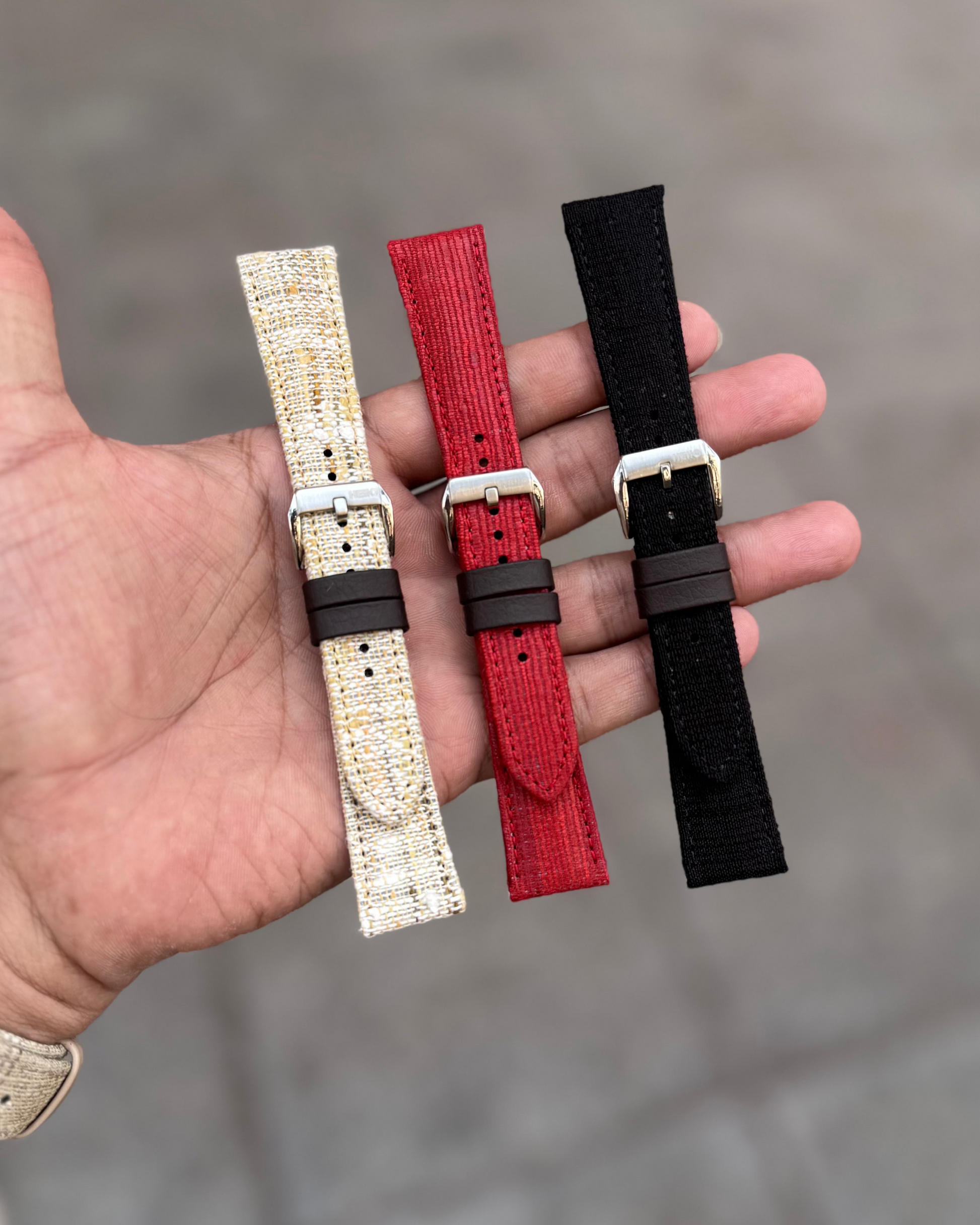Crimson Drape__Indian Silk Khadi Fabric Watch Strap 100% Vegan_All colours Indian Khadi