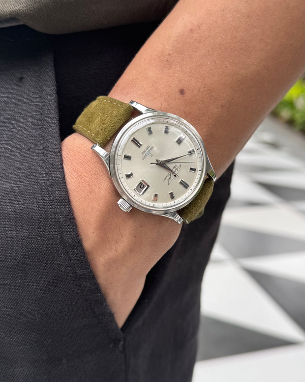 Olive Moss__ green 21mm strap for watches in Goat Suede Leather