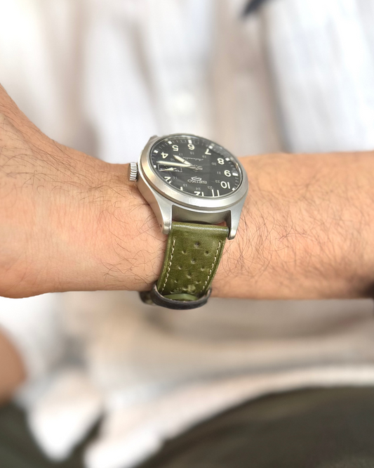 MONZA (Vintage Green)__Green leather watch strap_Racer Style_20mm / 22mm