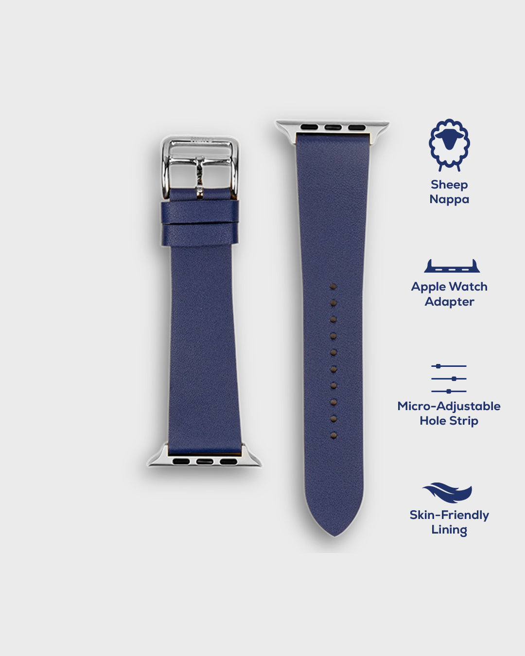 VAN GOGH BLUE__Dark blue leather strap for apple watch