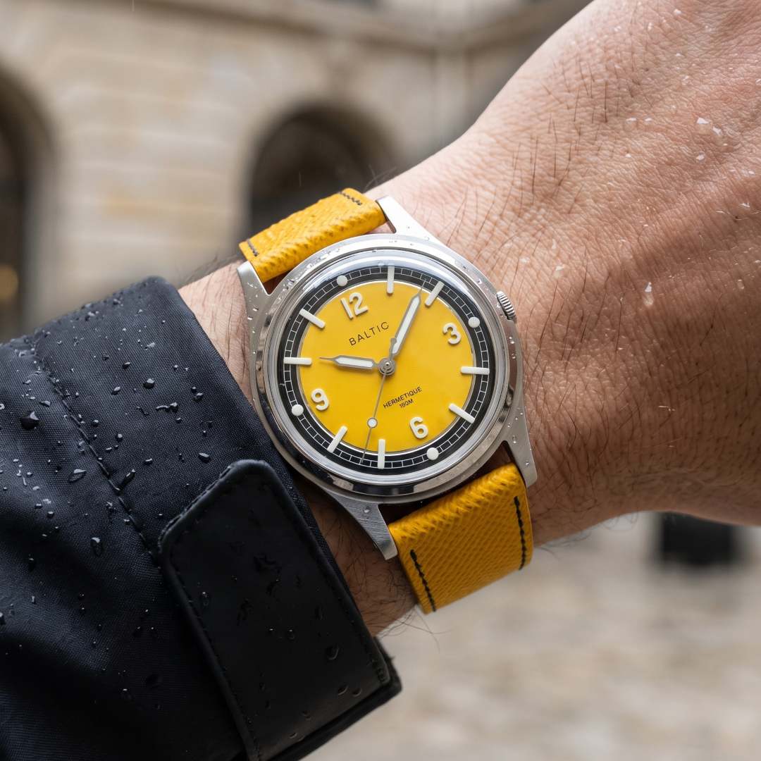 Honeycomb Crunch__Yellow Black Epsom Italian Leather Watch strap