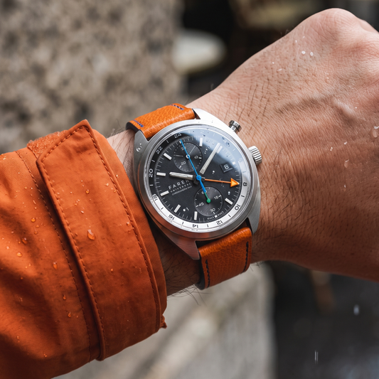 Marmalade Twist__Orange Navy Blue Epsom Italian Leather Watch strap