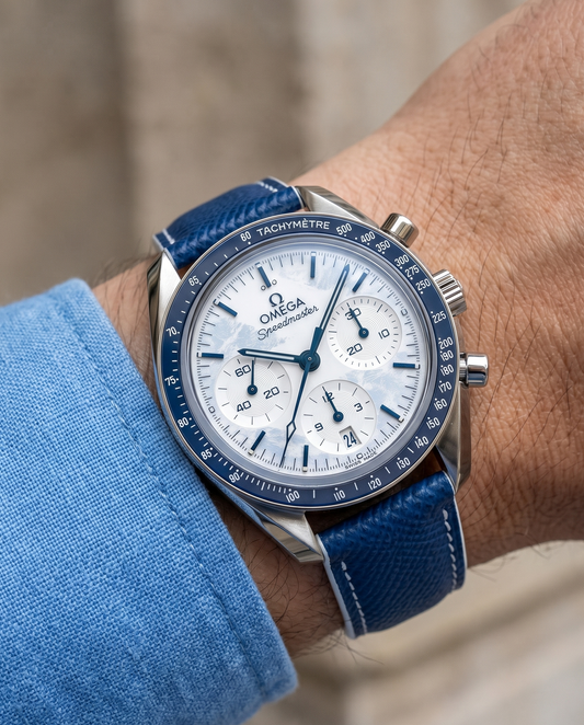 Blueberry Cream__Navy Blue White Epsom Italian Leather Watch strap