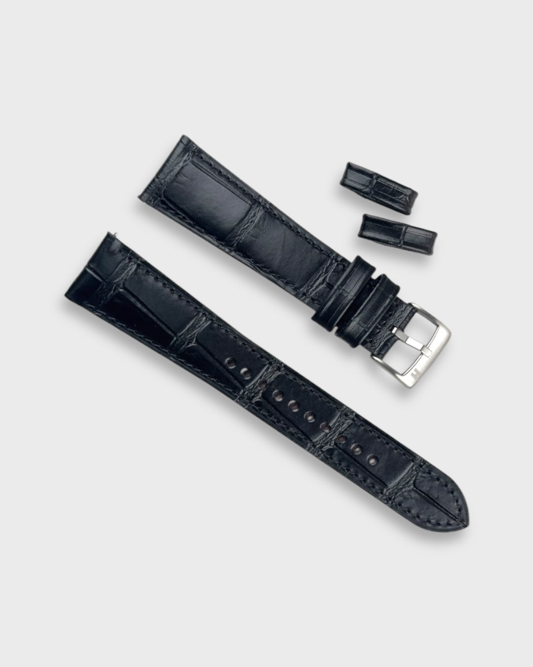 Tuxedo__Black croc printed italian Leather watch strap