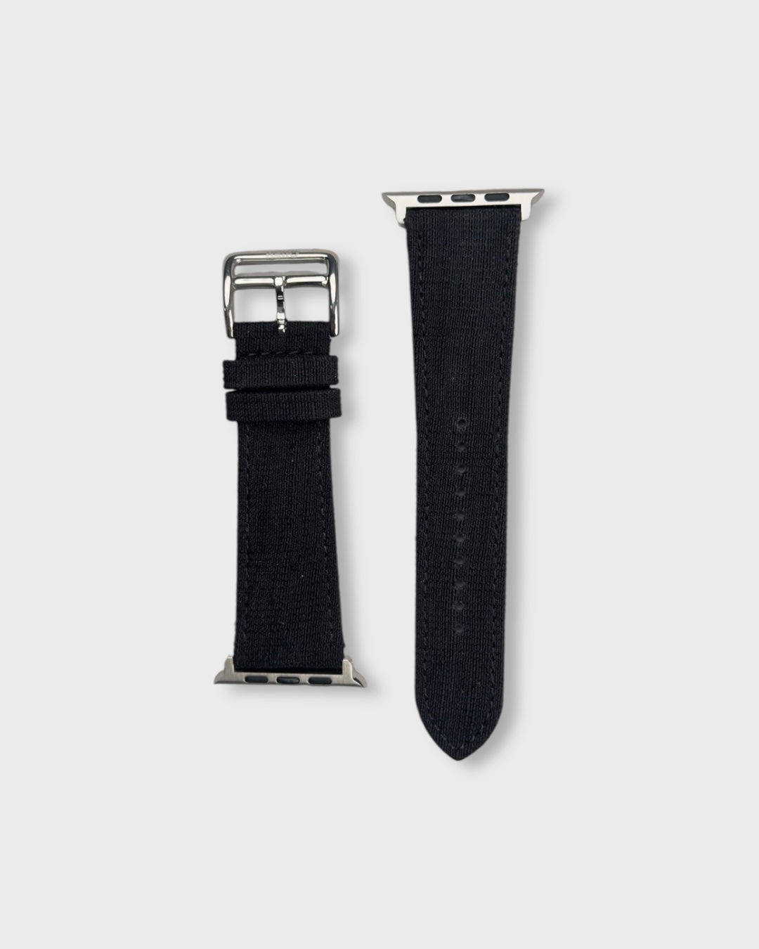 Noir Weave__Apple Watch Strap Golden in Khadi Silk Fabric In Black colour