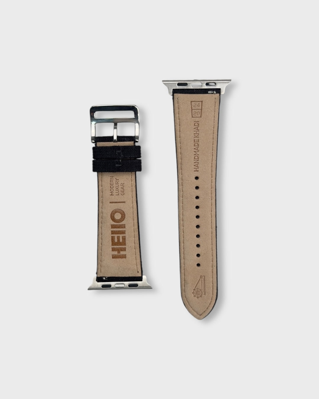 Noir Weave__Apple Watch Strap Golden in Khadi Silk Fabric In Black colour