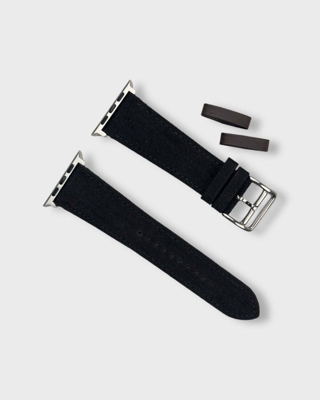 Noir Weave__Apple Watch Strap Golden in Khadi Silk Fabric In Black colour