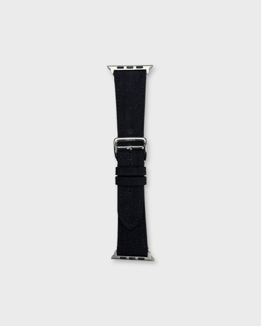 Noir Weave__Apple Watch Strap Golden in Khadi Silk Fabric In Black colour