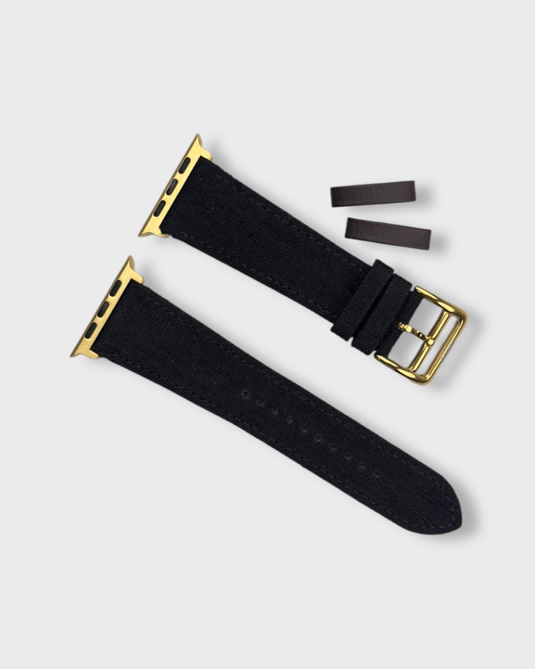 Noir Weave__Apple Watch Strap Golden in Khadi Silk Fabric In Black colour