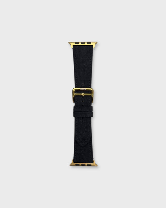 Noir Weave__Apple Watch Strap Golden in Khadi Silk Fabric In Black colour
