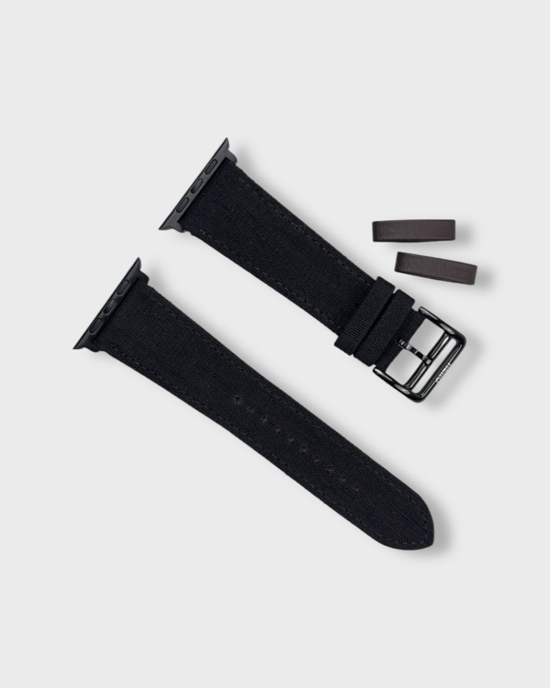 Noir Weave__Apple Watch Strap Golden in Khadi Silk Fabric In Black colour