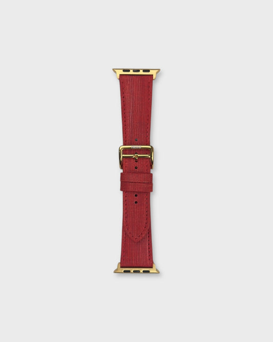 Crimson Drap__Apple Watch Strap Golden in Khadi Silk Fabric in Red colour