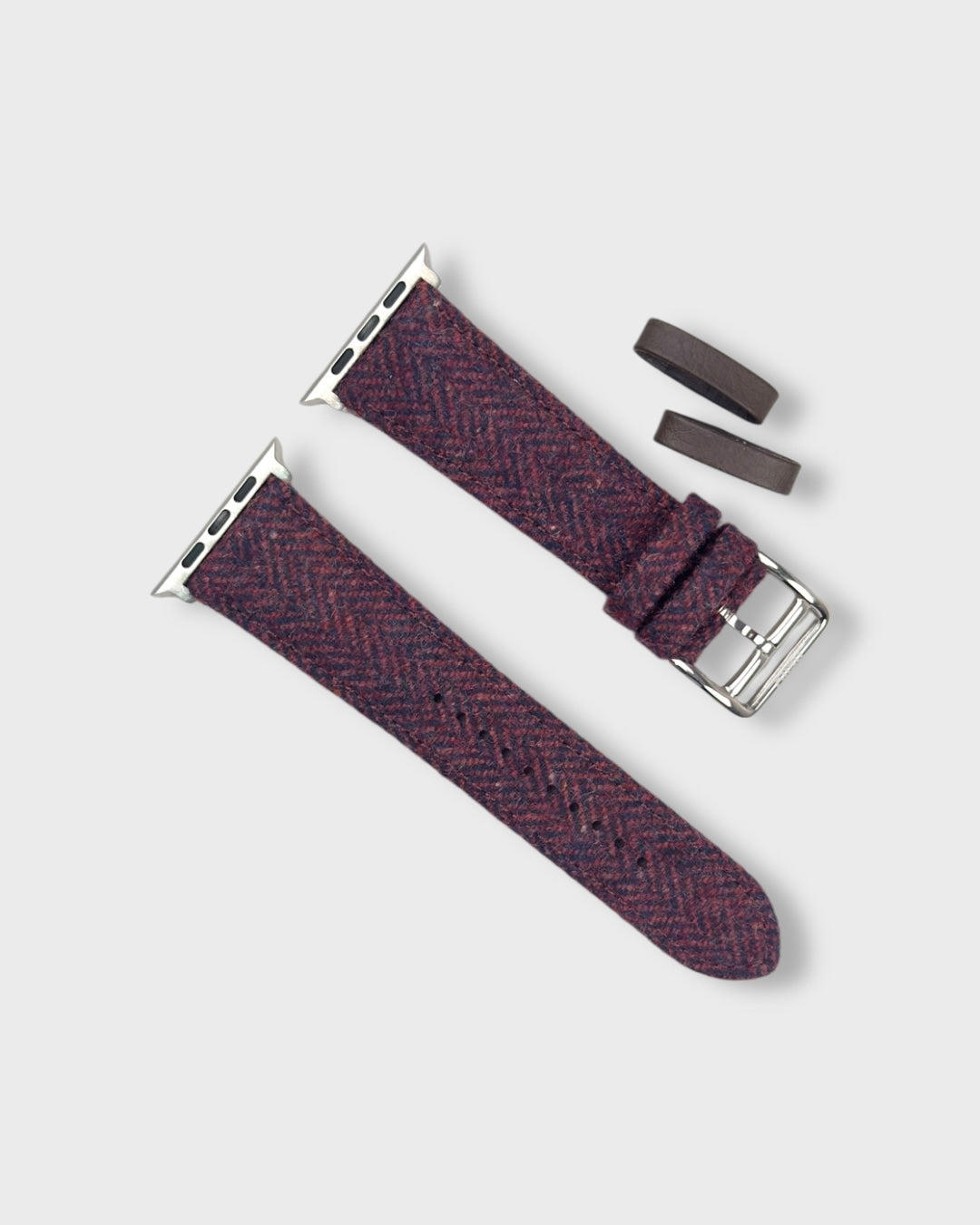 Merlot__Fabric Apple Watch Strap in Red coloured Tweed