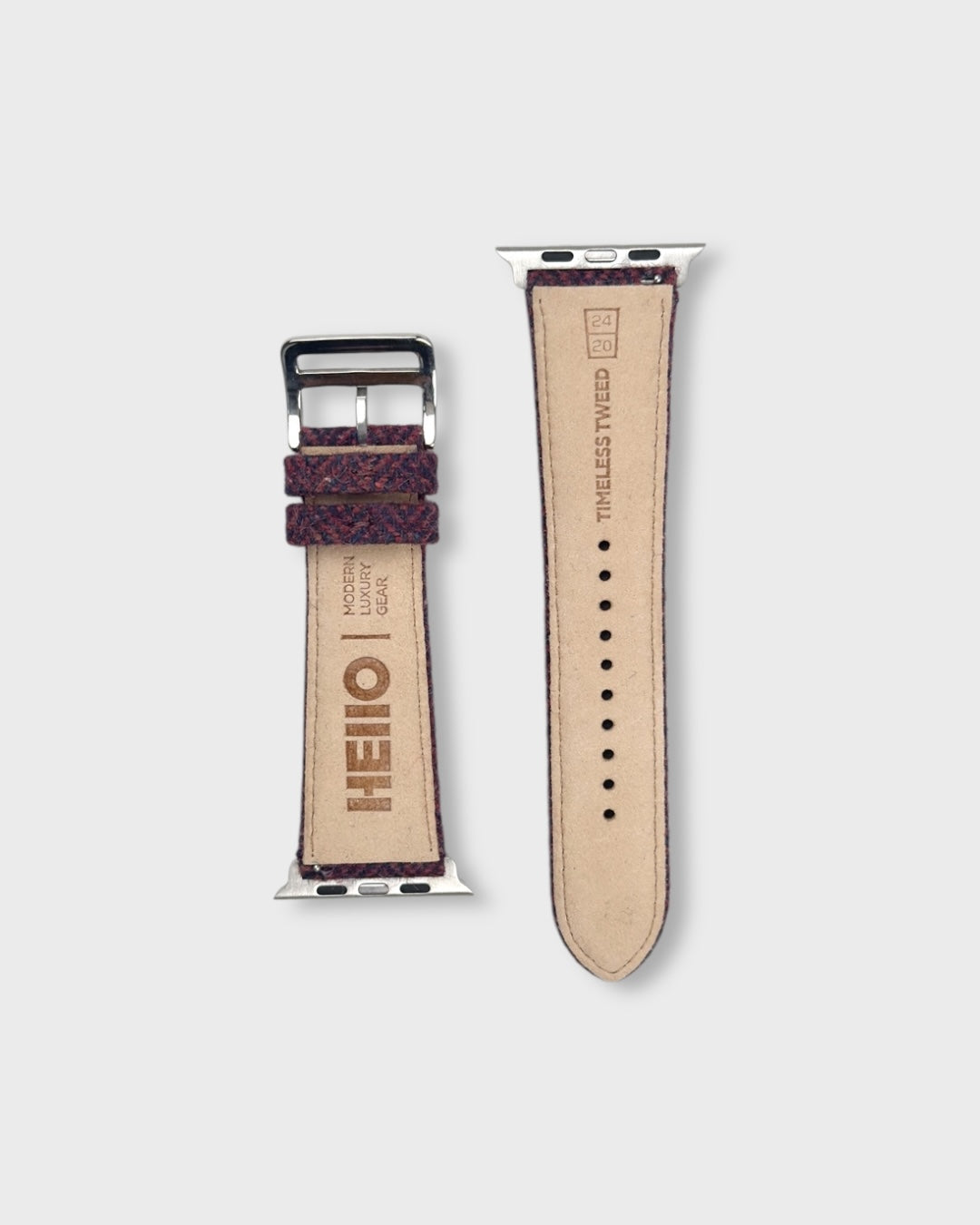 Merlot__Fabric Apple Watch Strap in Red coloured Tweed