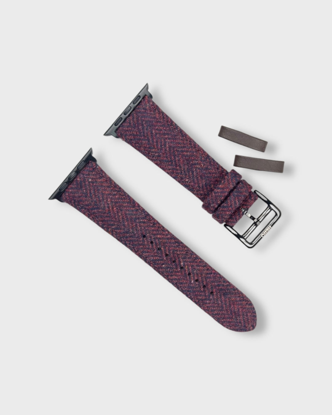 Merlot__Fabric Apple Watch Strap in Red coloured Tweed