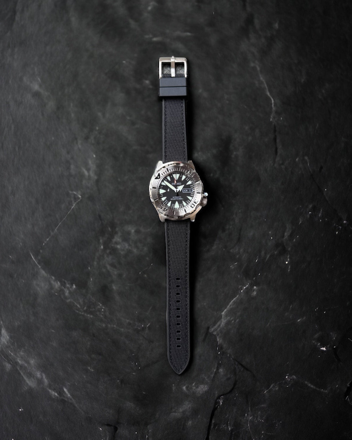 Submarine__ 22mm sailcloth + FKM Rubber Watch Strap Black color - watch strap