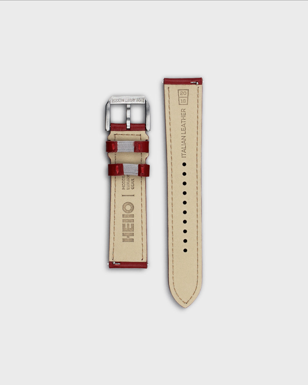 Ember (Red)__Premium Italian Napa Leather Watch strap by Hello EDC in Red 18mm, 20mm & 22mm lug width sizes with FLEXA keeper system