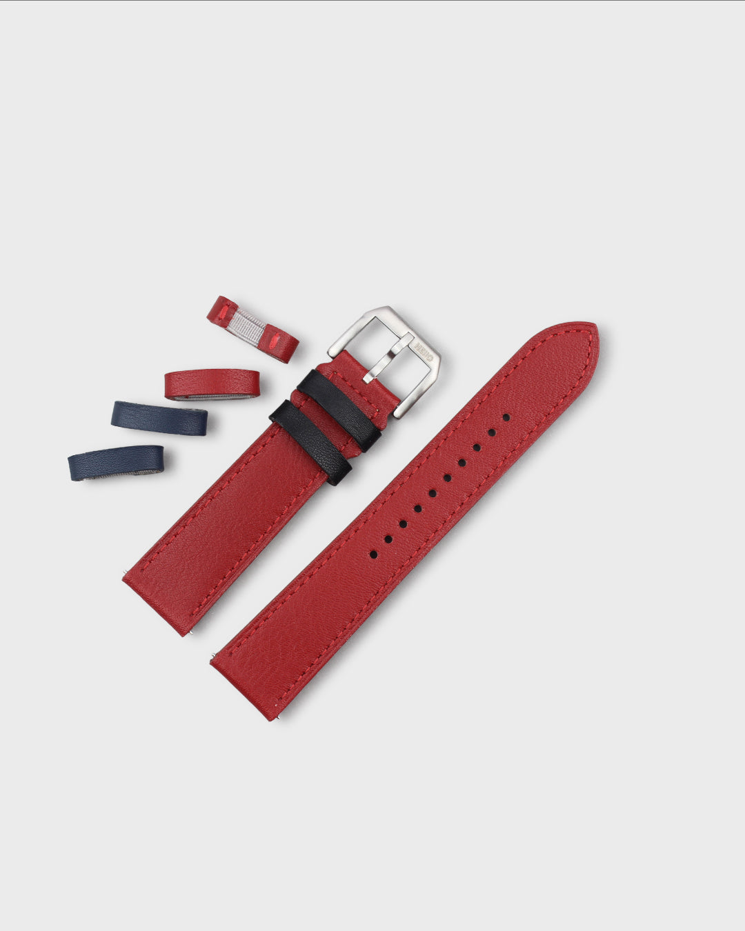 Ember (Red)__Premium Italian Napa Leather Watch strap by Hello EDC in Red 18mm, 20mm & 22mm lug width sizes with FLEXA keeper system.