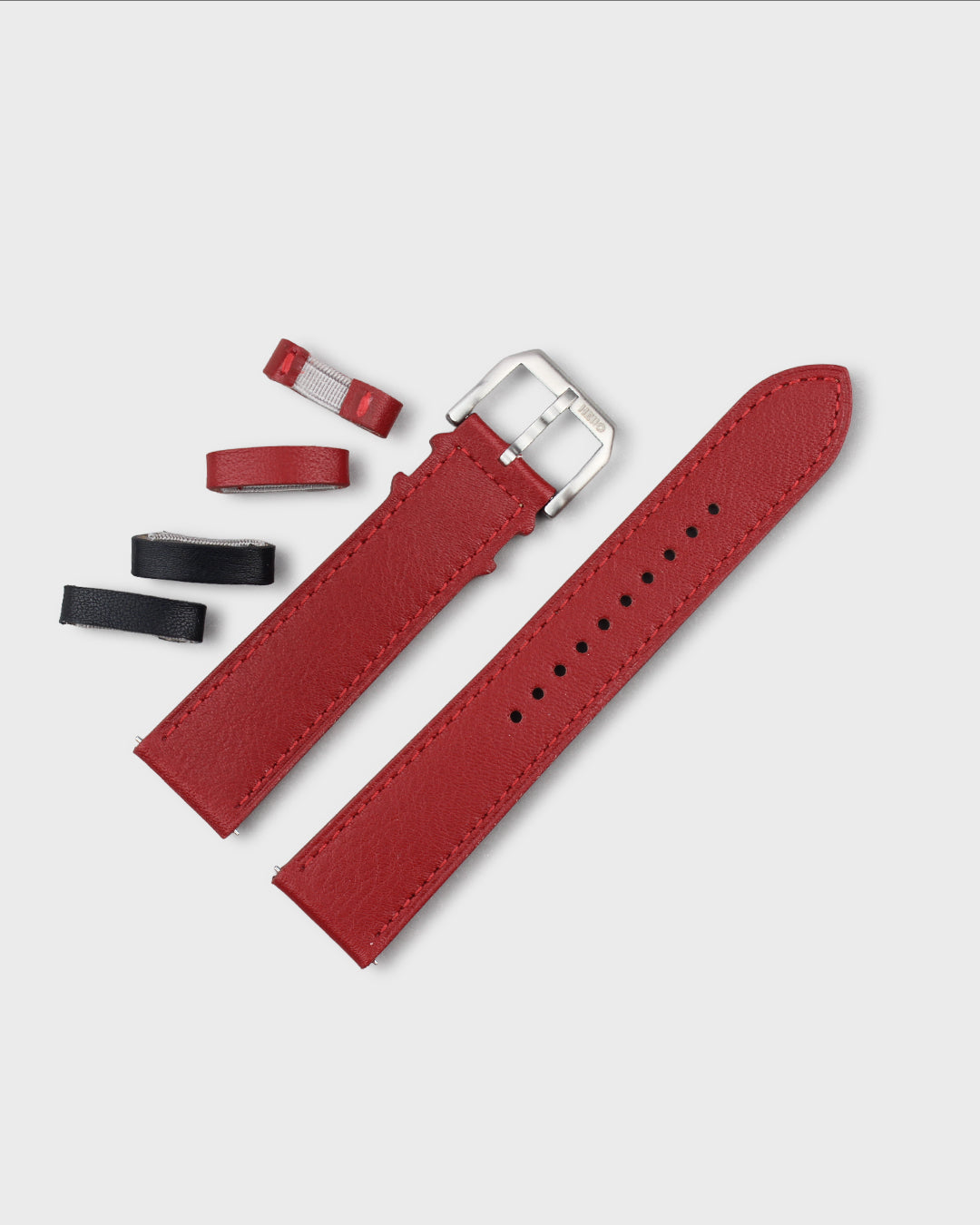 Ember (Red)__Premium Italian Napa Leather Watch strap by Hello EDC in Red 18mm, 20mm & 22mm lug width sizes with FLEXA keeper system