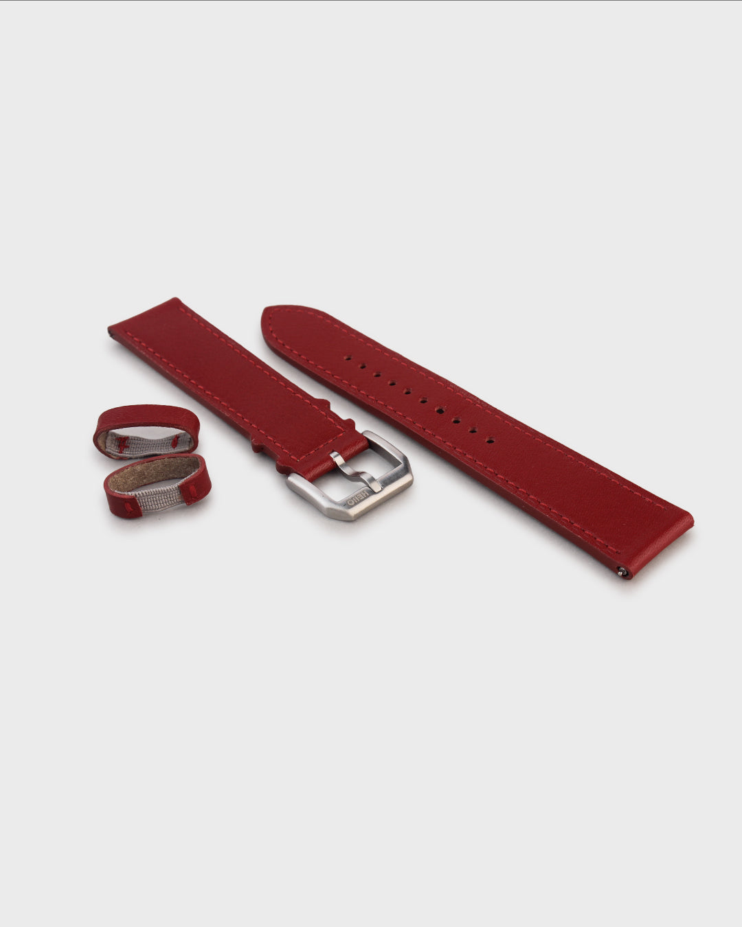 Ember (Red)__Premium Italian Napa Leather Watch strap by Hello EDC in Red 18mm, 20mm & 22mm lug width sizes with FLEXA keeper system