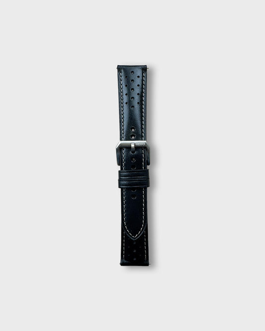 IMOLA (Black)__Black leather watch strap_Racer Style_20mm / 22mm