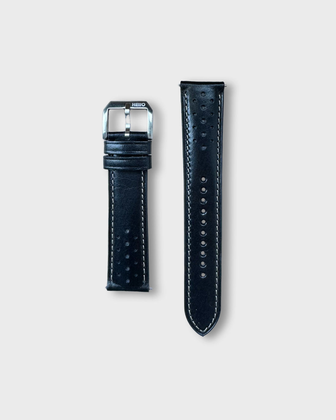 IMOLA (Black)__Black leather watch strap_Racer Style_20mm / 22mm