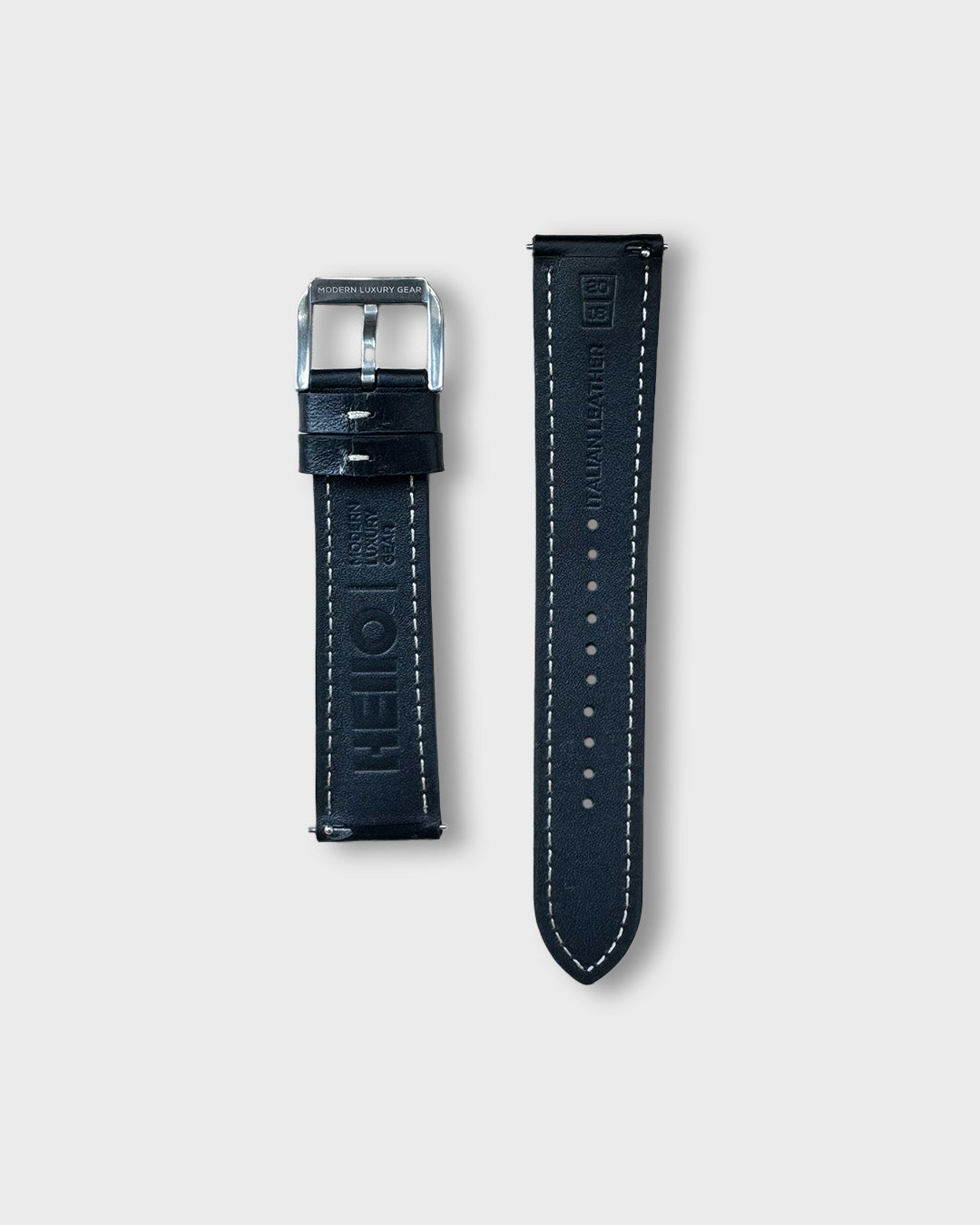 IMOLA (Black)__Black leather watch strap_Racer Style_20mm / 22mm