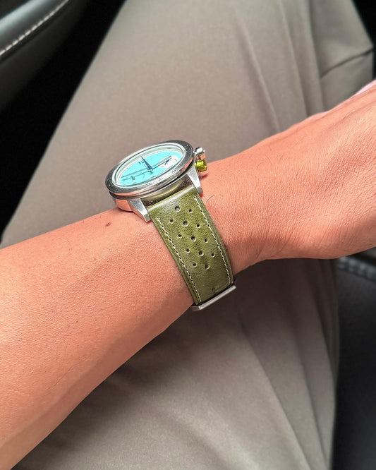 MONZA (Vintage Green)__Green leather watch strap_Racer Style_20mm / 22mm