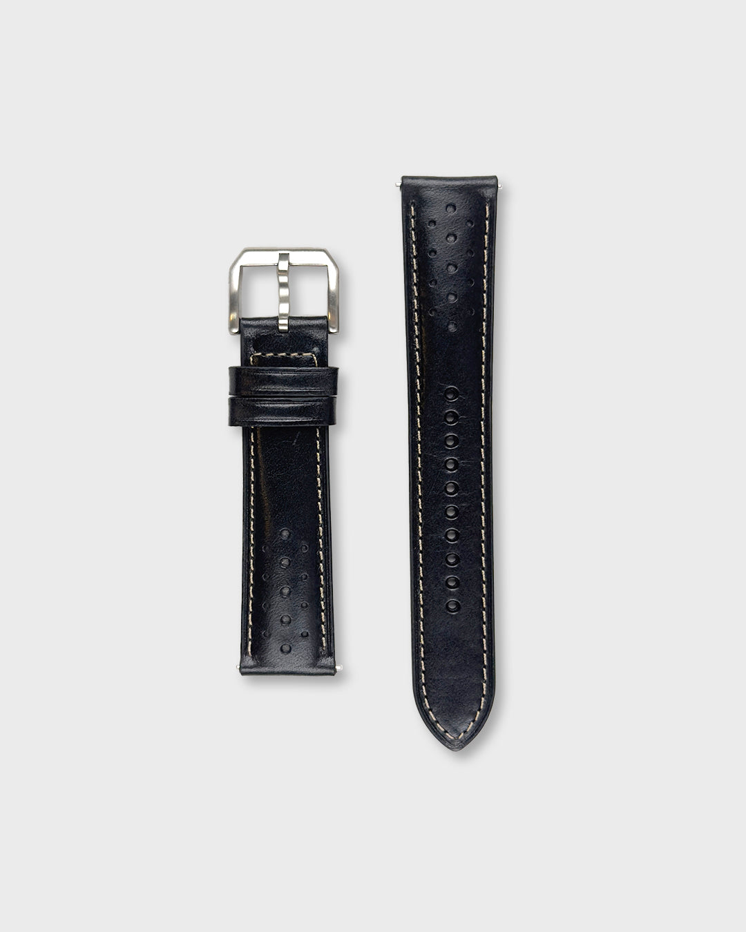 IMOLA (Black)__Black leather watch strap_Racer Style_20mm / 22mm