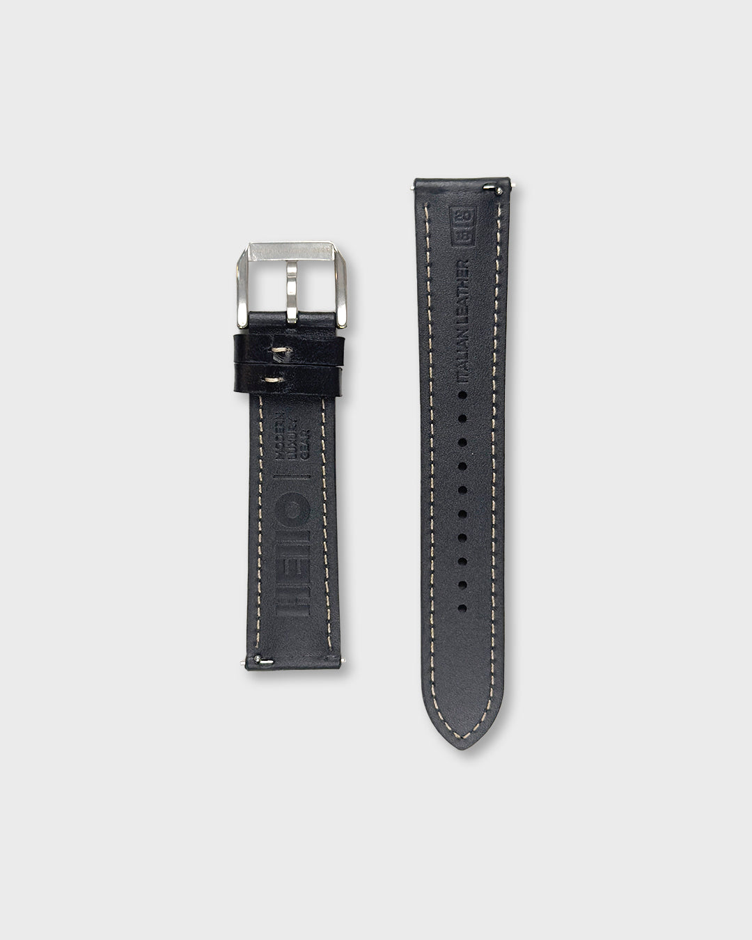 IMOLA (Black)__Black leather watch strap_Racer Style_20mm / 22mm