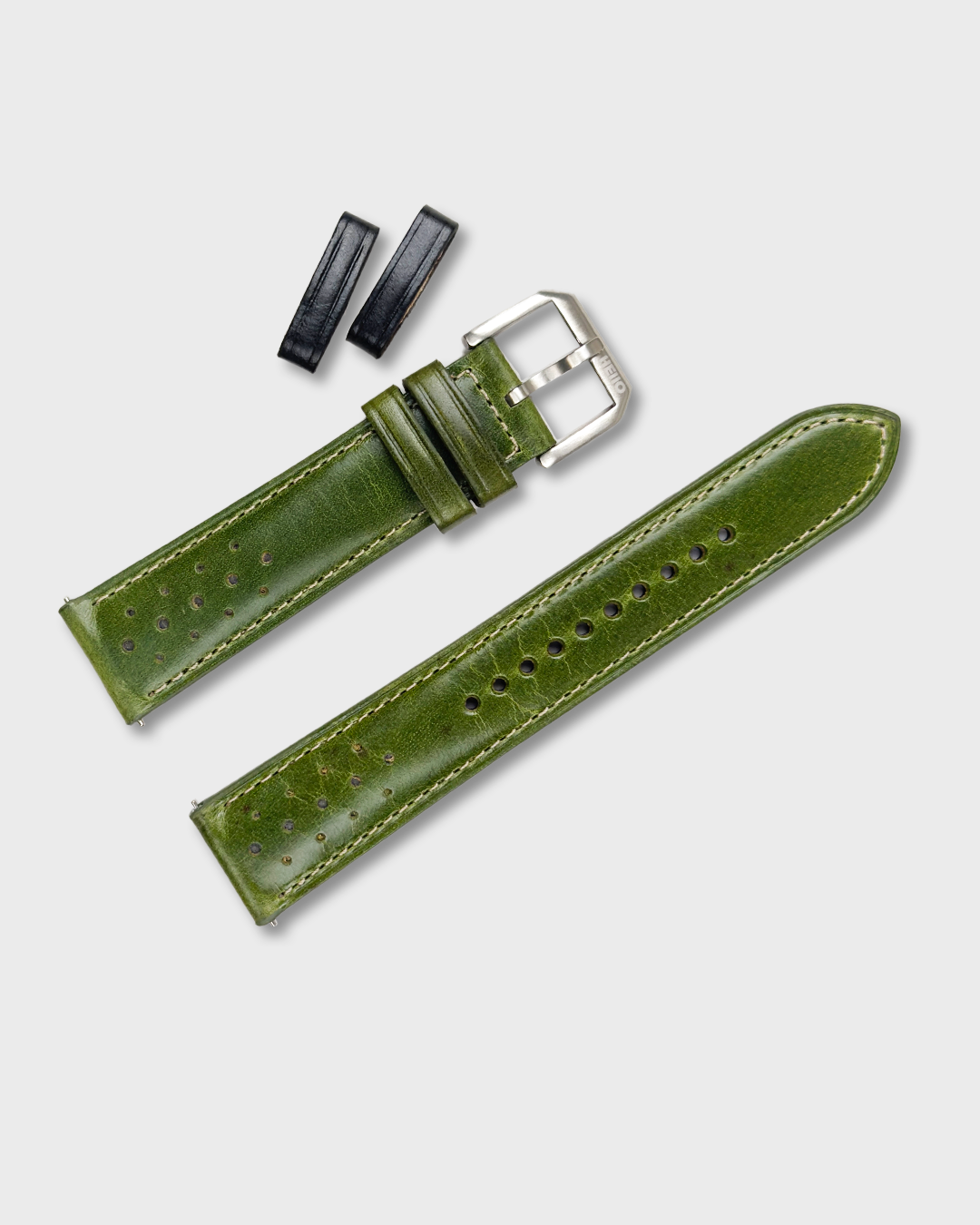 MONZA (Vintage Green)__Green leather watch strap_Racer Style_20mm / 22mm