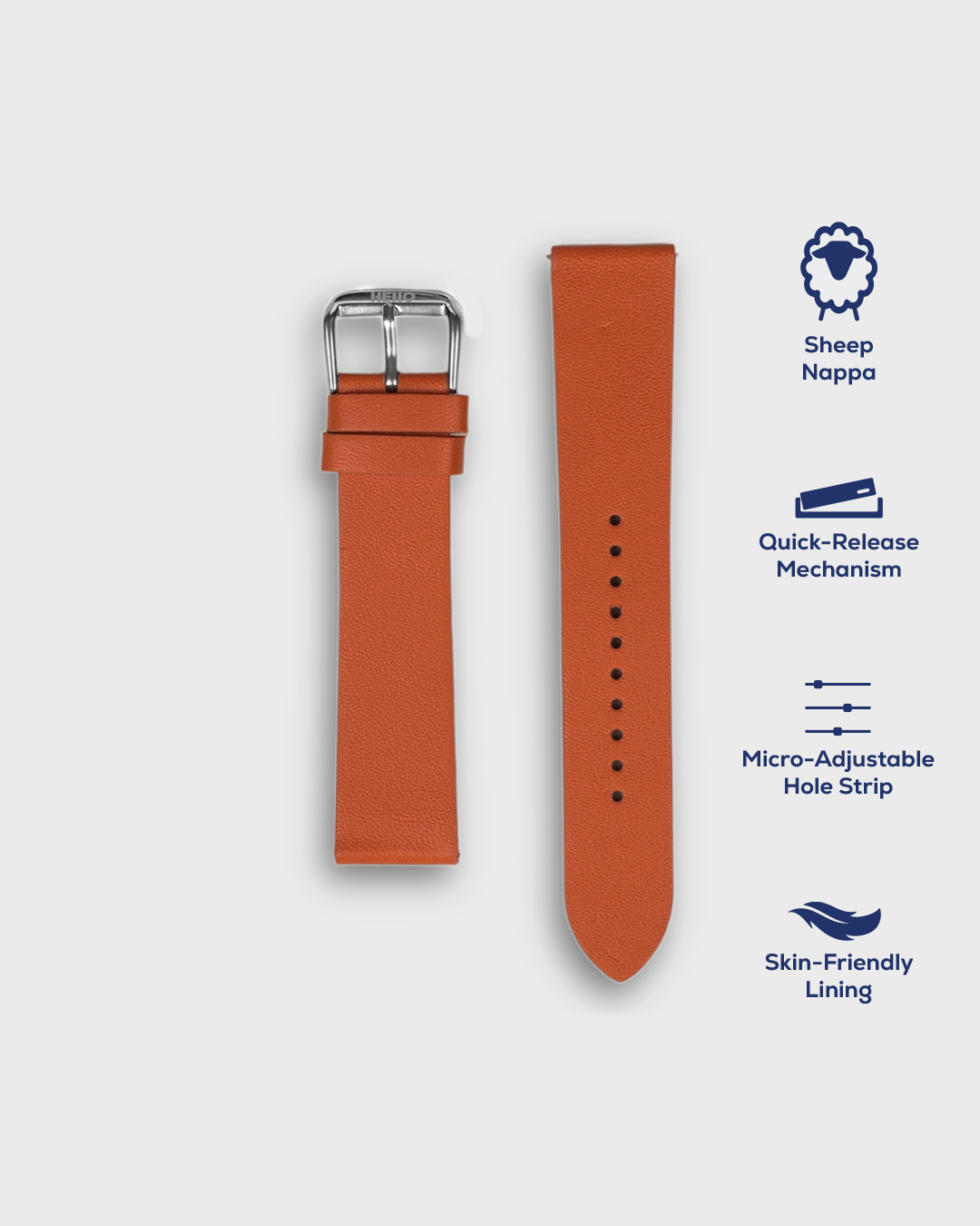 CARROT ORANGE__  leather band for watches 22mm size
