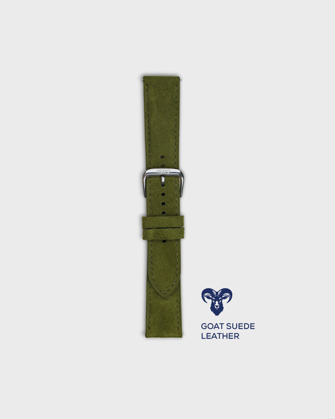 Olive Moss__ green 21mm strap for watches in Goat Suede Leather