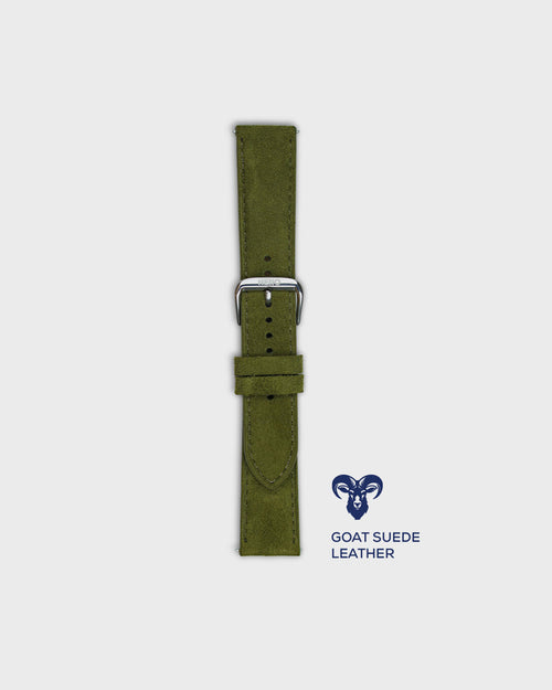 Olive Moss__ green 21mm strap for watches in Goat Suede Leather