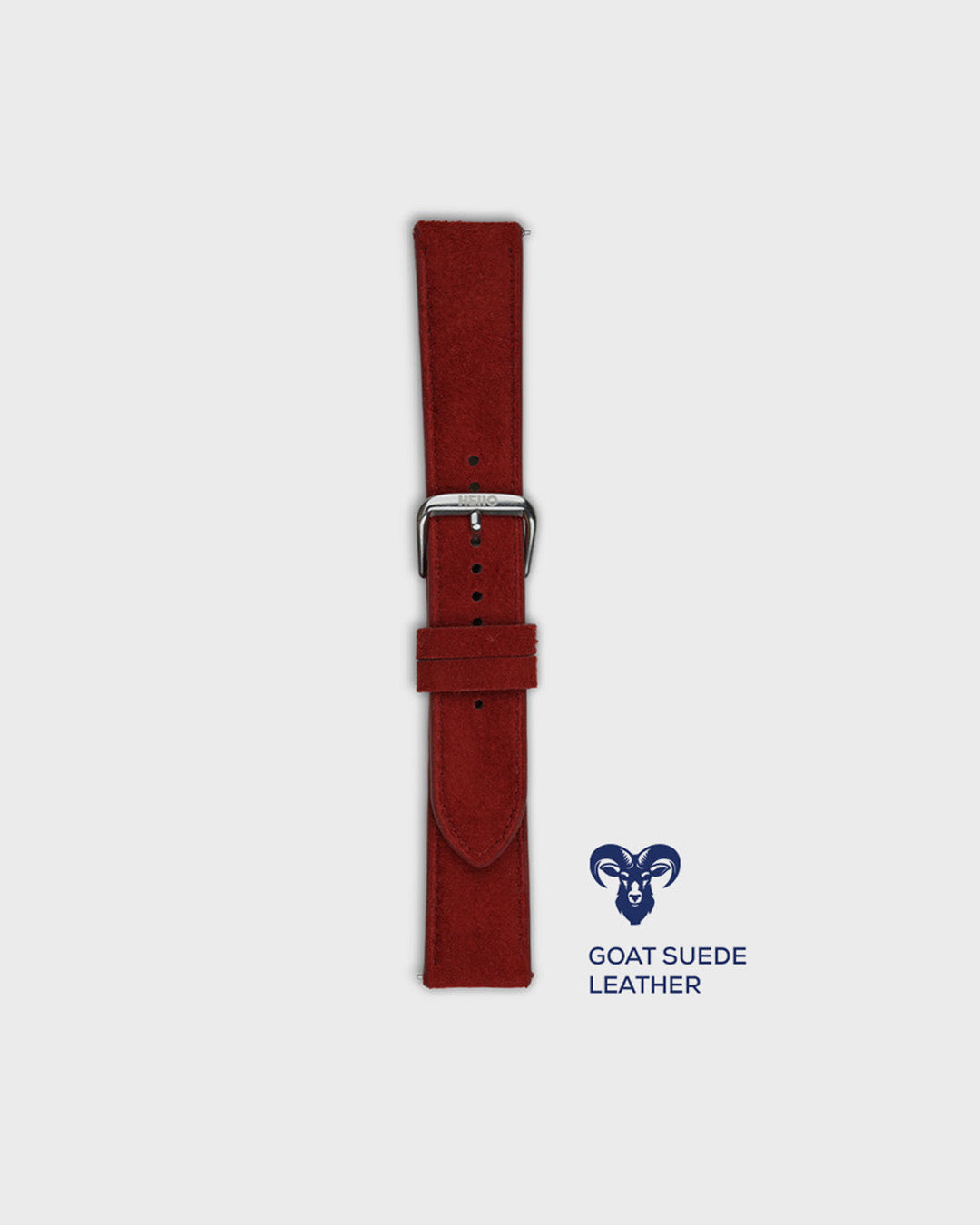 Red Earth__Premium Watch Strap in Goat Suede leather Red Colour with Silver Buckle