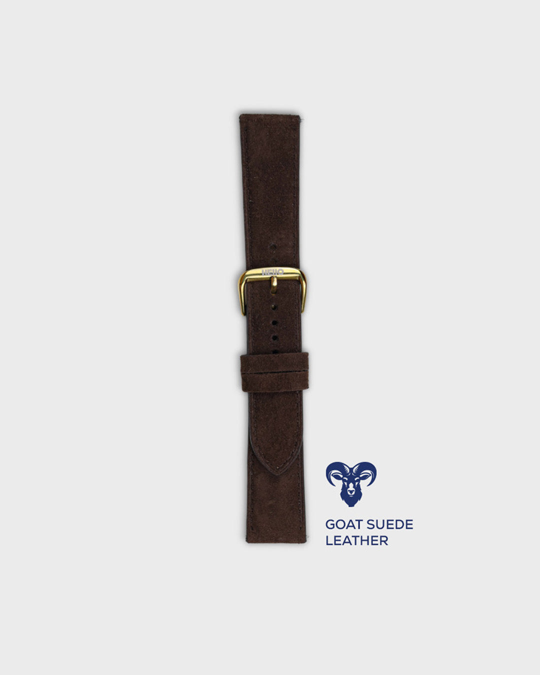 Wet Earth__Premium Watch Strap in Goat Suede leather Brown Colour with Gold Buckle