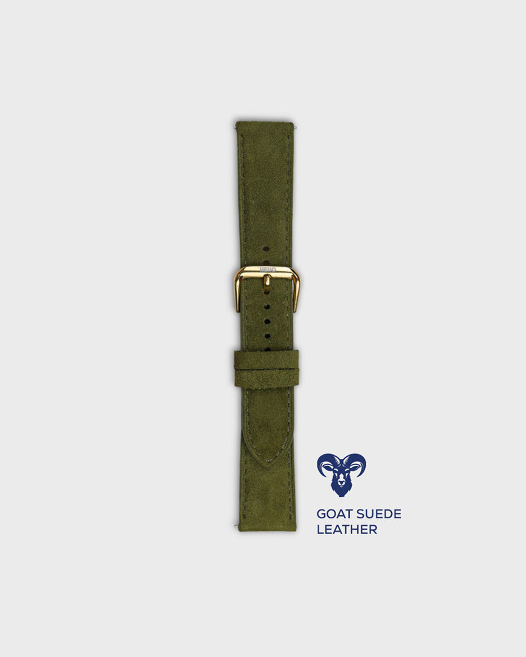 Olive Moss__ green 21mm strap for watches in Goat Suede Leather with Golden Buckle