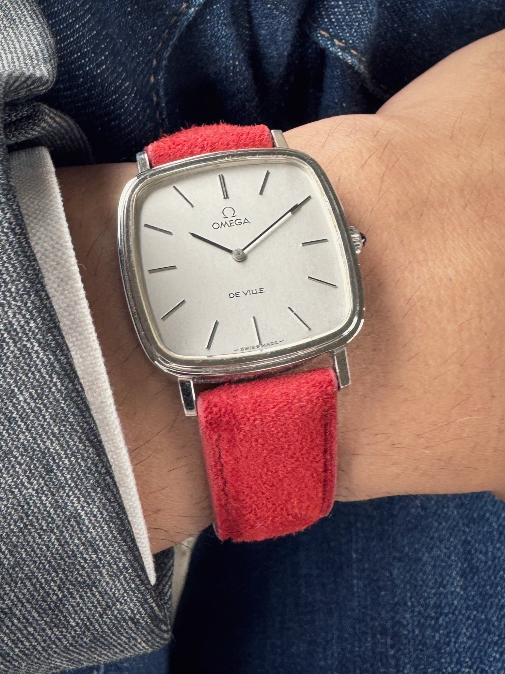 Red Earth__ red color premium leather watch bands 22mm Omega